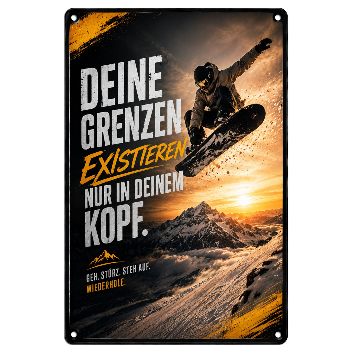Blechschild 20x30cm – Deine Grenzen Existieren Nur In Deinem Kopf Snowboard Motivation – Produktansicht 1