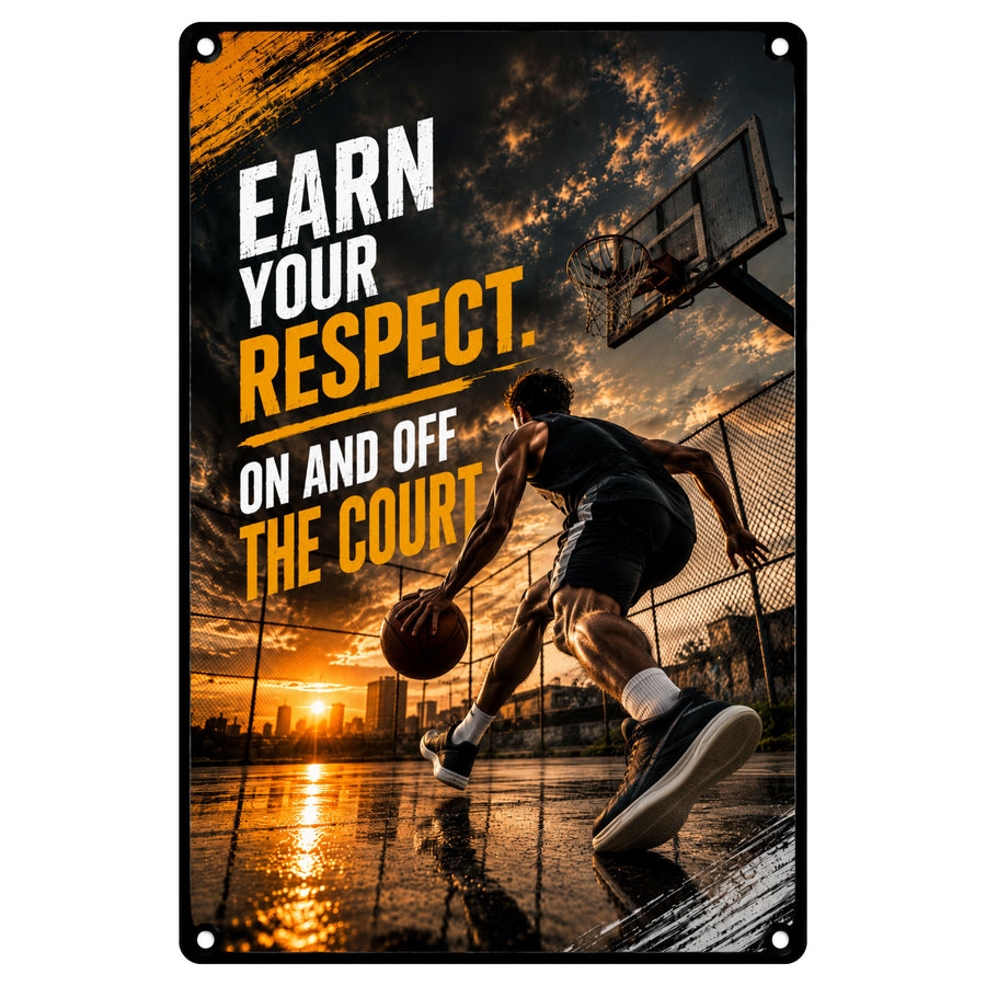 Blechschild 20x30cm – Earn Your Respect Basketball Motivation Streetball Sport – Produktansicht 1