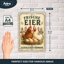Blechschild 20x30cm – Frische Eier von glücklichen Hühnern Bauernhof Landhaus Deko – Produktansicht 2