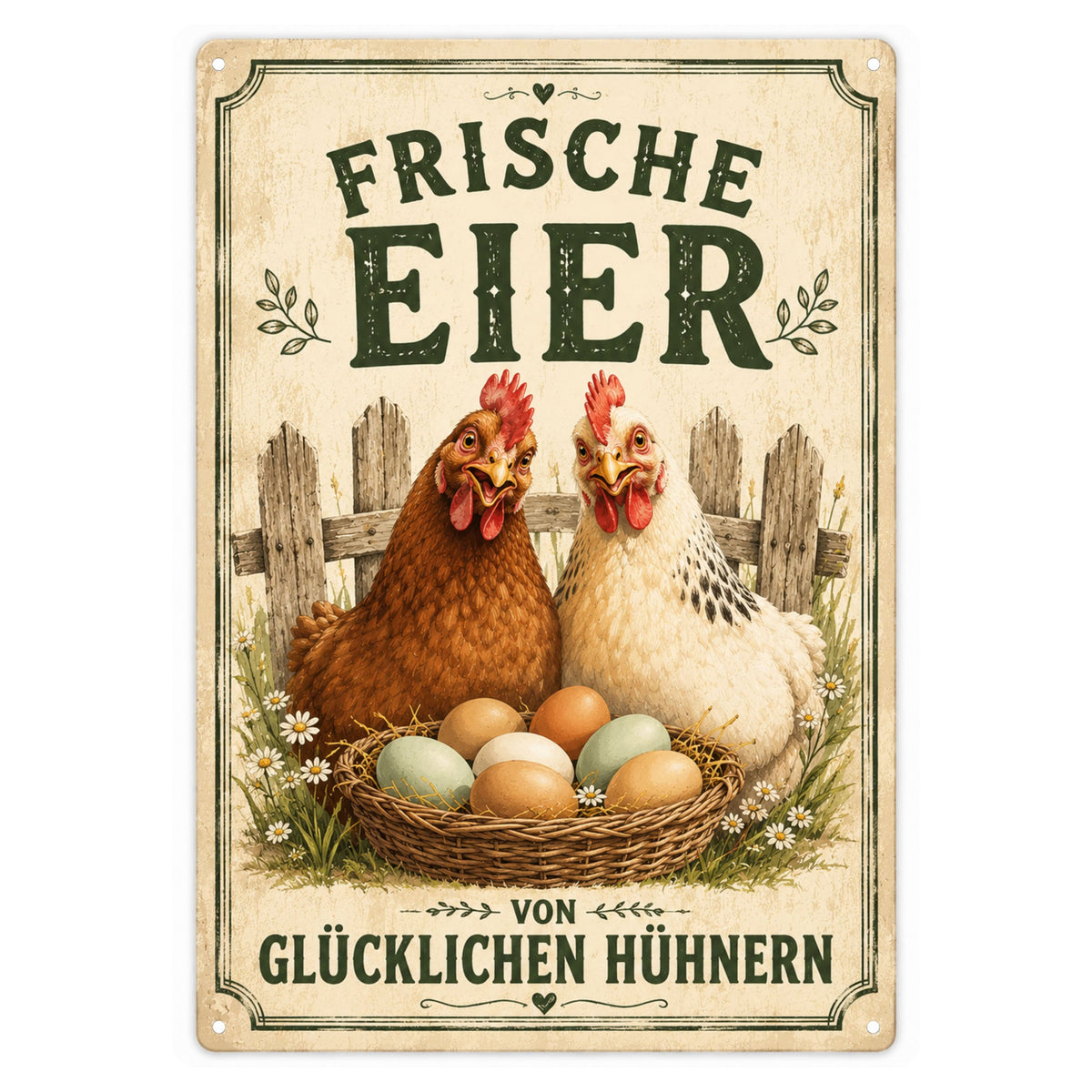 Blechschild 20x30cm – Frische Eier von glücklichen Hühnern Bauernhof Landhaus Deko – Produktansicht 1