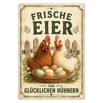 Blechschild 20x30cm – Frische Eier von glücklichen Hühnern Bauernhof Landhaus Deko – Produktansicht 1