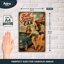 Blechschild 20x30cm – Full Service For Your Car Pin-Up Retro Tankstelle – Produktansicht 2