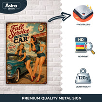 Blechschild 20x30cm – Full Service For Your Car Pin-Up Retro Tankstelle – Produktansicht 3