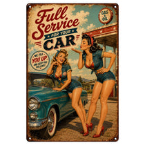 Blechschild 20x30cm – Full Service For Your Car Pin-Up Retro Tankstelle – Produktansicht 1