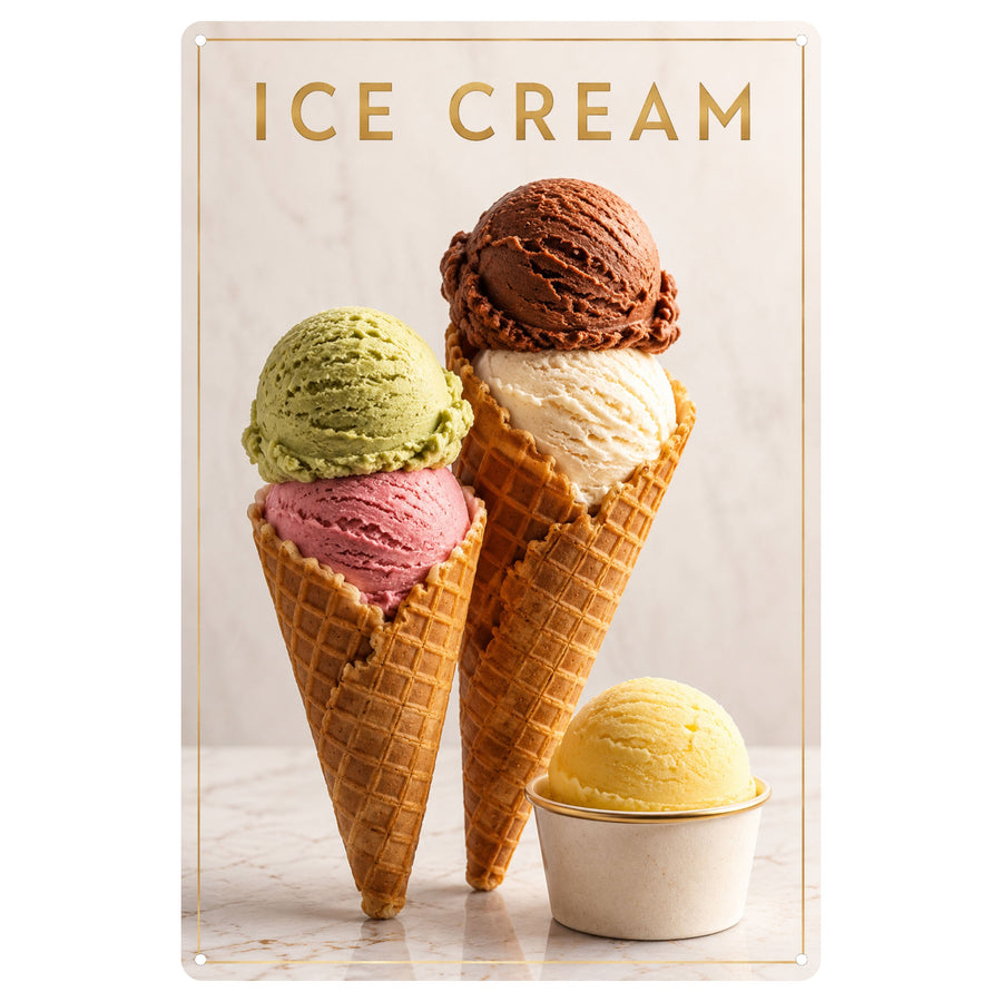 Blechschild 20x30cm – Ice Cream Eiswaffeln Gelato Eisdiele Eiscreme Sommer Deko – Produktansicht 1
