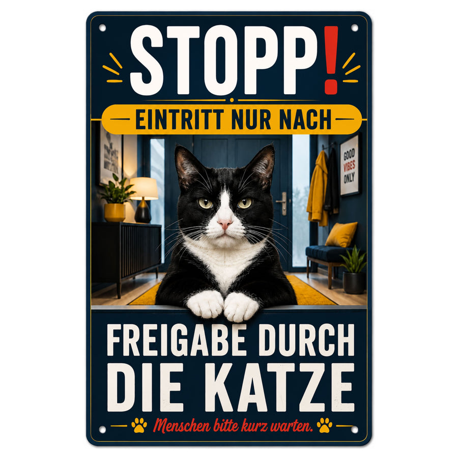 Blechschild 20x30cm – Katze Stopp Dekoschild – Produktansicht 1