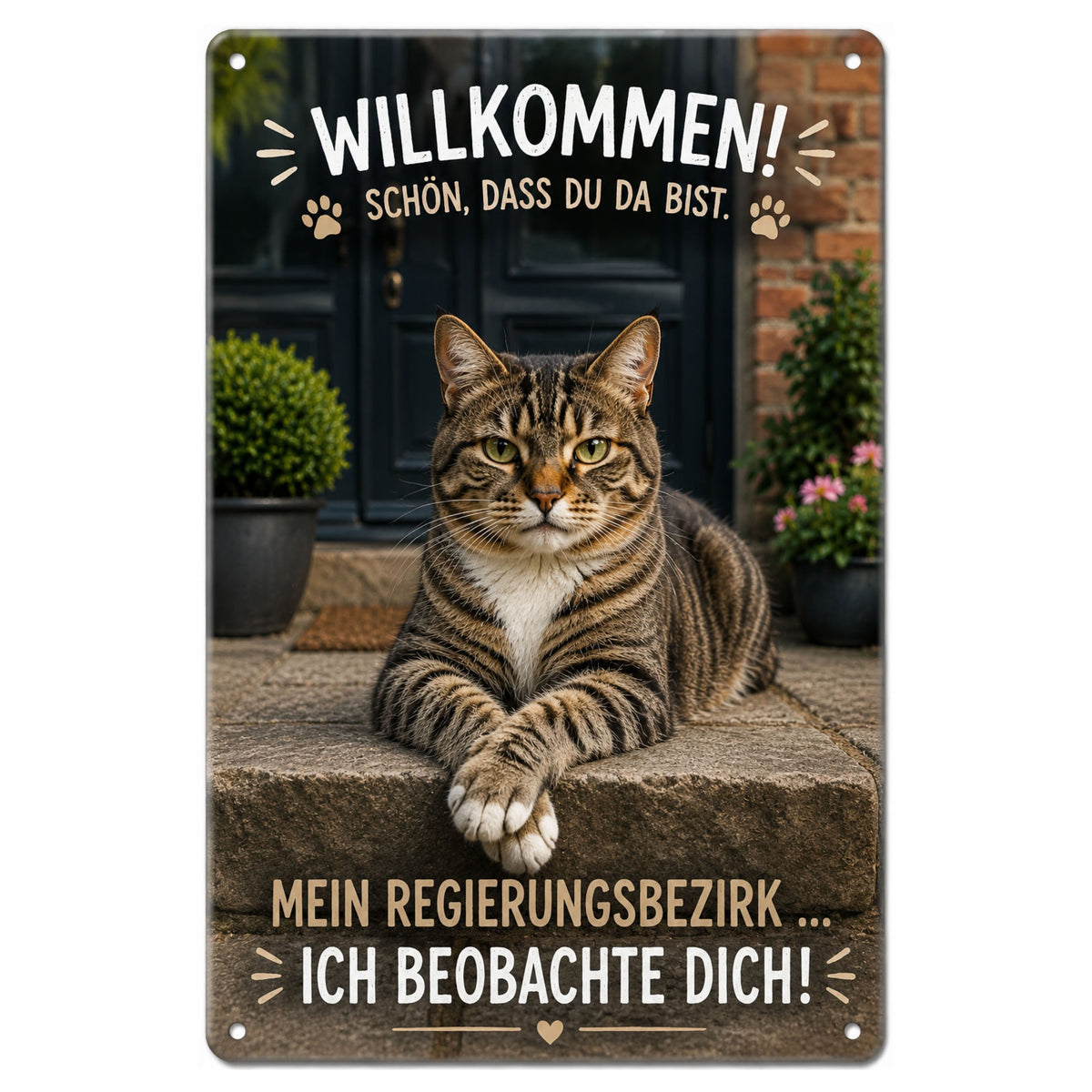 Blechschild 20x30cm – Katze Willkommen Türschild – Produktansicht 1