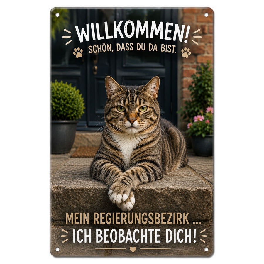 Blechschild 20x30cm – Katze Willkommen Türschild – Produktansicht 1