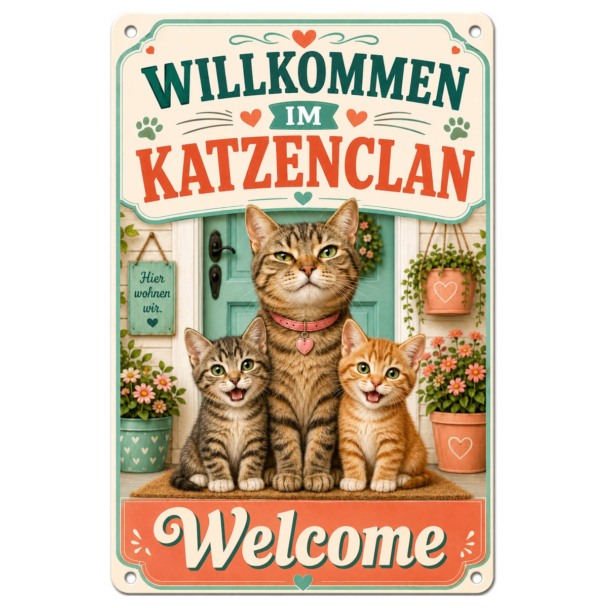 Blechschild 20x30cm – Katzenclan Willkommen Dekoschild – Produktansicht 1