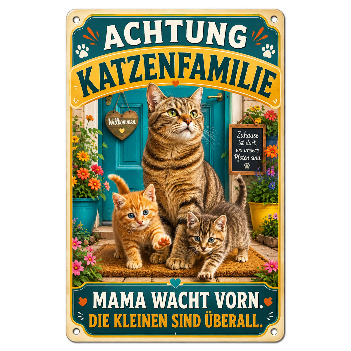 Blechschild 20x30cm – Katzenfamilie Achtung Dekoschild – Produktansicht 1