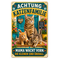 Blechschild 20x30cm – Katzenfamilie Achtung Dekoschild – Produktansicht 1