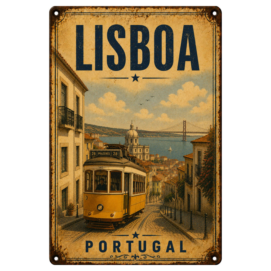 Blechschild 20x30cm – Lissabon Portugal Straßenbahn Tram – Produktansicht 1