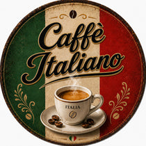 Blechschild Rund 30cm – Caffè Italiano Espresso Kaffee Vintage Deko – Produktansicht 1