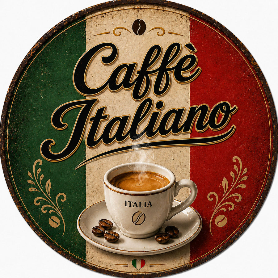 Blechschild Rund 30cm – Caffè Italiano Espresso Kaffee Vintage Deko – Produktansicht 1