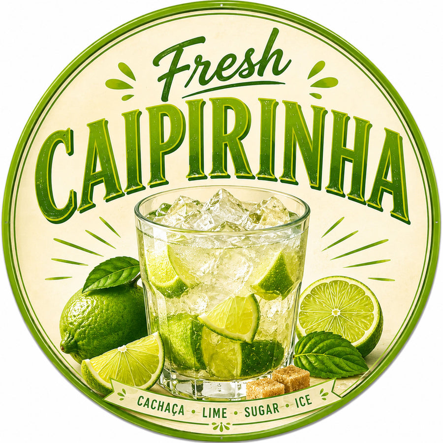 Blechschild Rund 30cm – Fresh Caipirinha Cocktail Bar Sommer Deko – Produktansicht 1