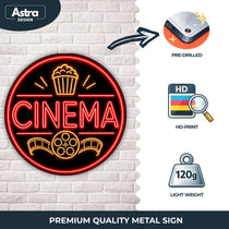 Blechschild Rund 30cm – Cinema Neon Design Heimkino Film Deko – Produktansicht 3