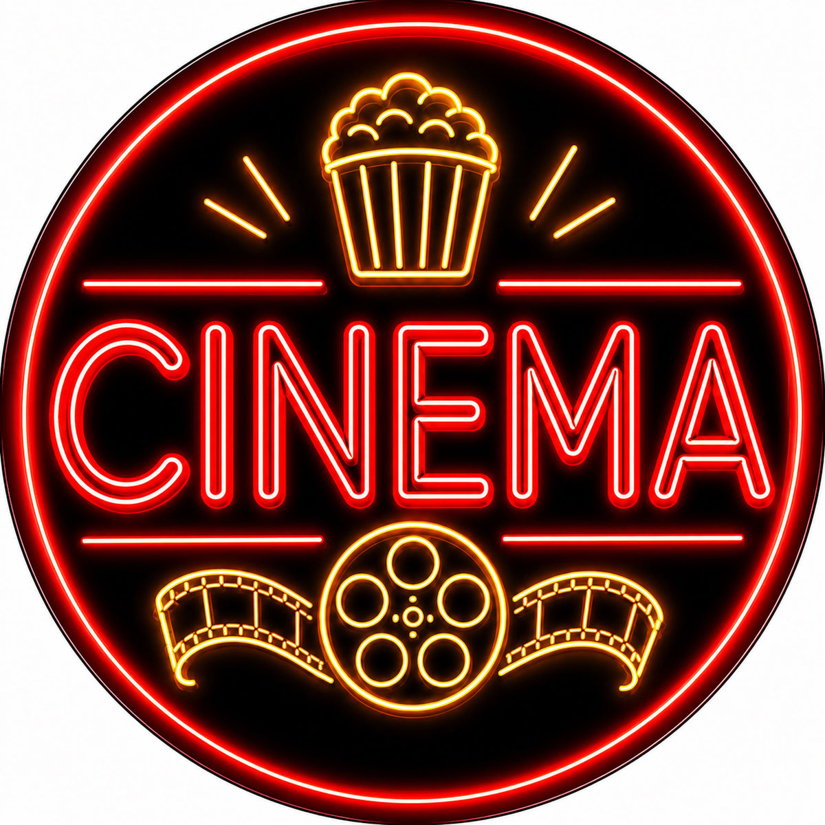 Blechschild Rund 30cm – Cinema Neon Design Heimkino Film Deko – Produktansicht 1