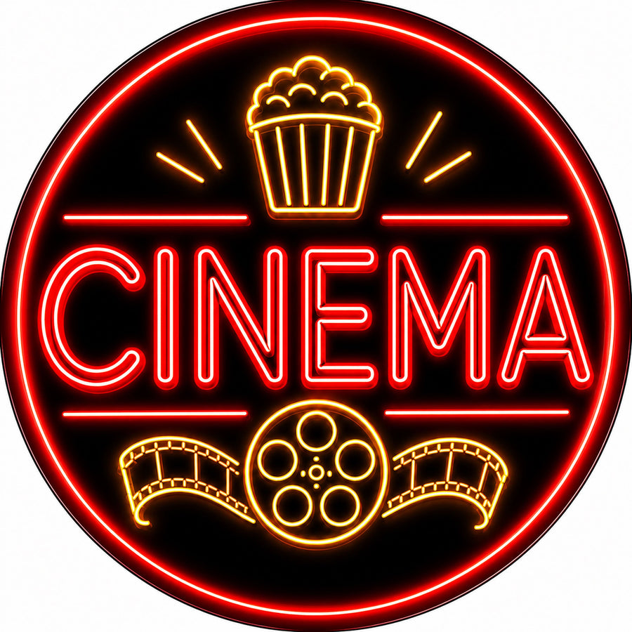 Blechschild Rund 30cm – Cinema Neon Design Heimkino Film Deko – Produktansicht 1