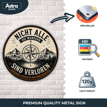 Blechschild Rund 30cm – Nicht alle die wandern sind verloren Kompass Deko – Produktansicht 3