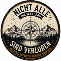 Blechschild Rund 30cm – Nicht alle die wandern sind verloren Kompass Deko – Produktansicht 1