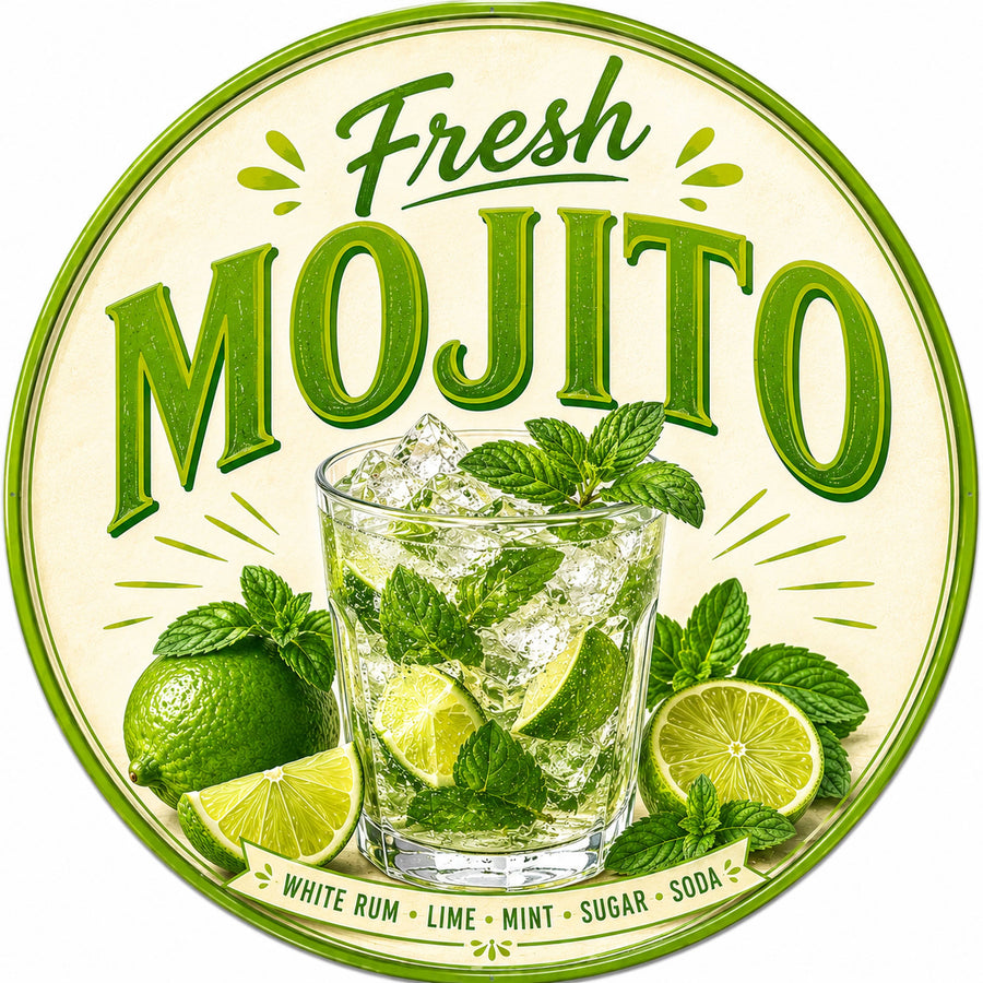 Blechschild Rund 30cm – Fresh Mojito Cocktail Sommer Bar Deko – Produktansicht 1
