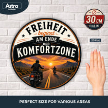Blechschild Rund 30cm – Freiheit beginnt am Ende der Komfortzone Motorrad – Produktansicht 2