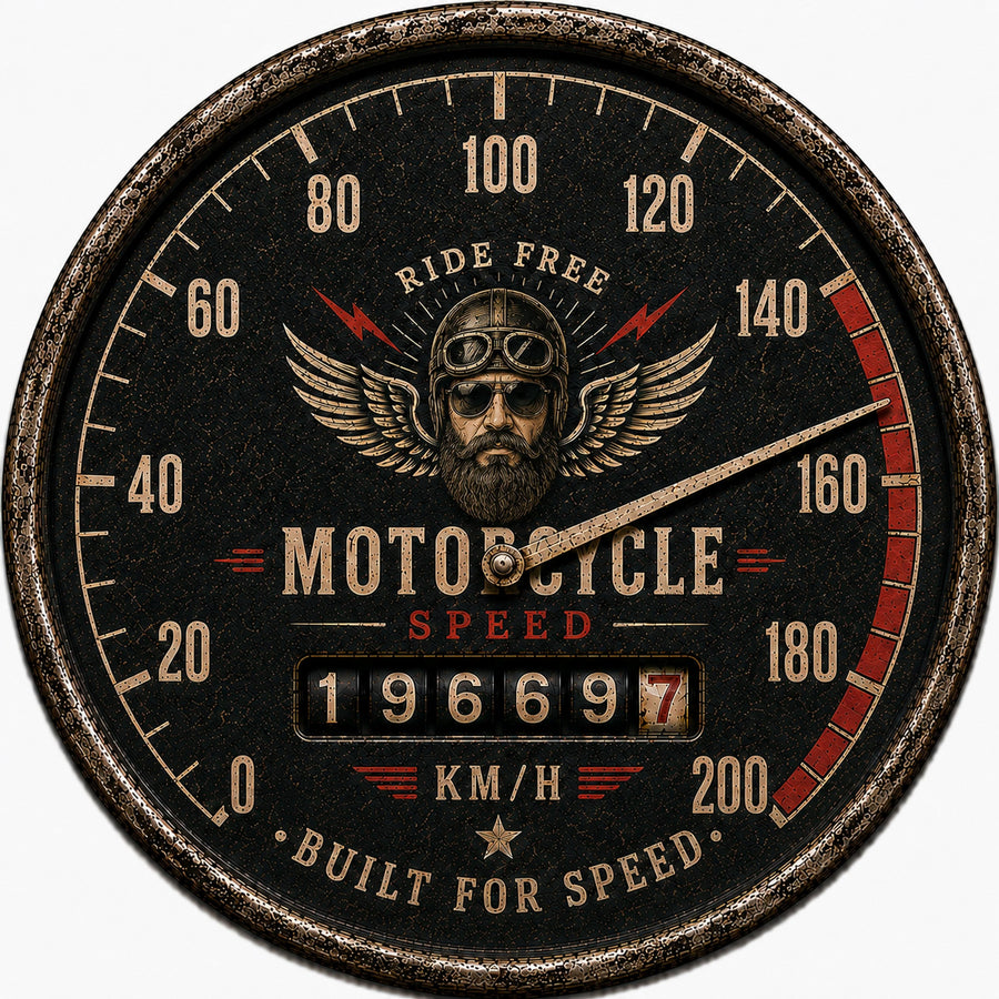 Blechschild Rund 30cm – Motorcycle Speed Motorrad Tacho Biker Retro Deko – Produktansicht 1
