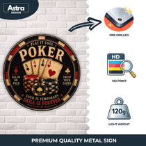 Blechschild Rund 30cm – Poker Spielkarten & Casino Chips Retro Wanddeko – Produktansicht 3