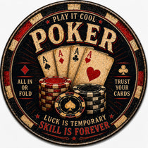 Blechschild Rund 30cm – Poker Spielkarten & Casino Chips Retro Wanddeko – Produktansicht 1