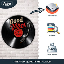 Blechschild Rund 30cm – Good Vibes Play It Loud Schallplatte Vinyl Deko – Produktansicht 2