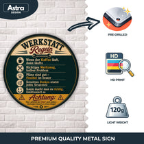 Blechschild Rund 30cm – Werkstatt Regeln Lustiger Schrauber Spruch Deko – Produktansicht 3