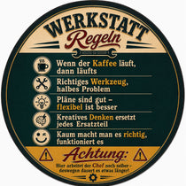 Blechschild Rund 30cm – Werkstatt Regeln Lustiger Schrauber Spruch Deko – Produktansicht 1