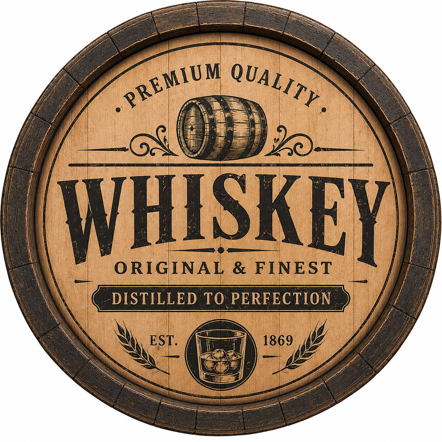Blechschild Rund 30cm – Whiskey Fass Vintage Bar Pub Retro Deko – Produktansicht 1
