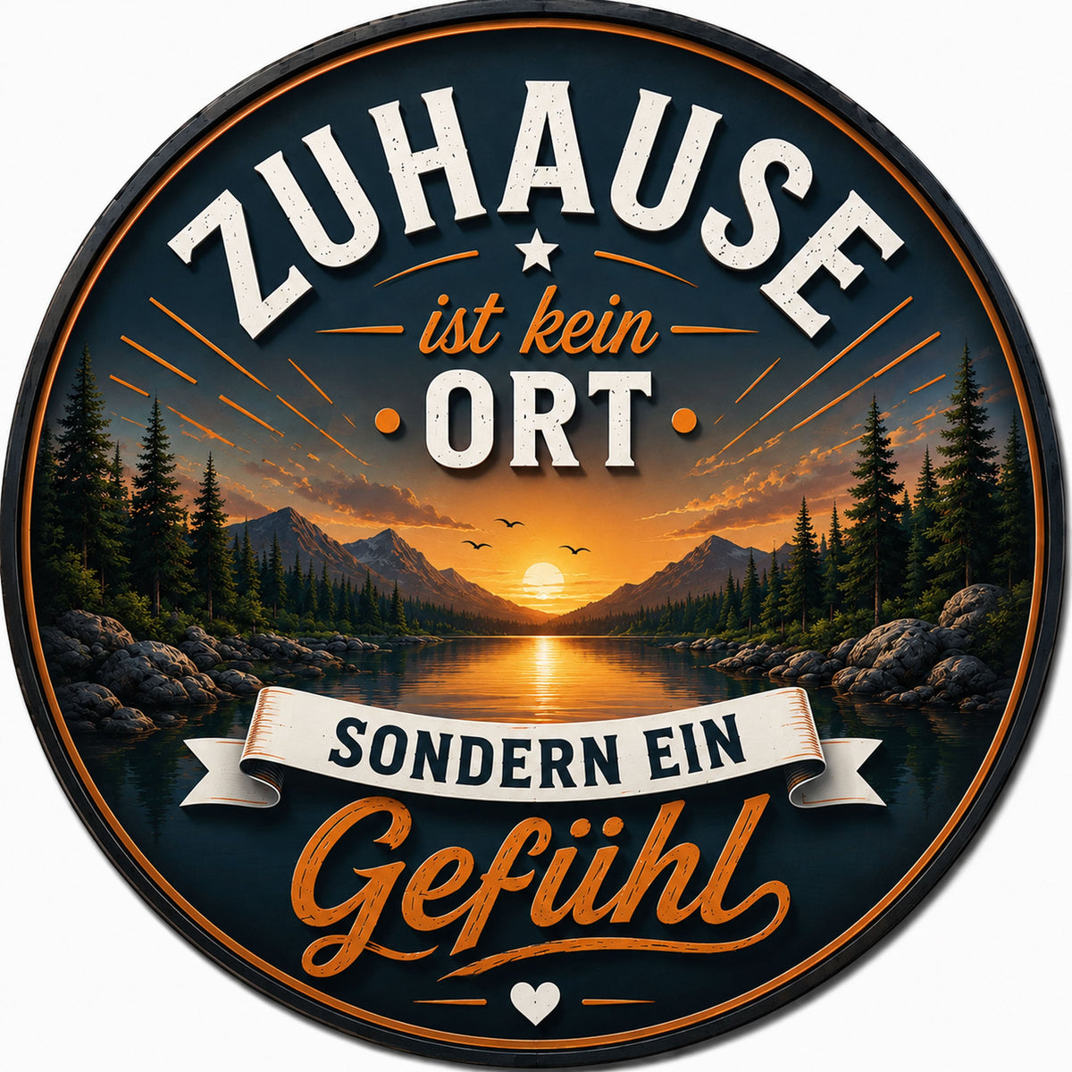 Blechschild Rund 30cm – Zuhause ist kein Ort sondern ein Gefühl Spruchschild – Produktansicht 1