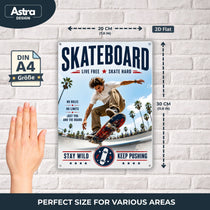 Blechschild 20x30cm – Skateboard Live Free Skate Hard Skater Skatepark Motivation – Produktansicht 2