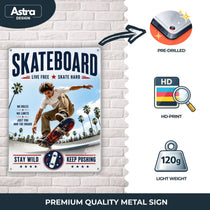 Blechschild 20x30cm – Skateboard Live Free Skate Hard Skater Skatepark Motivation – Produktansicht 3