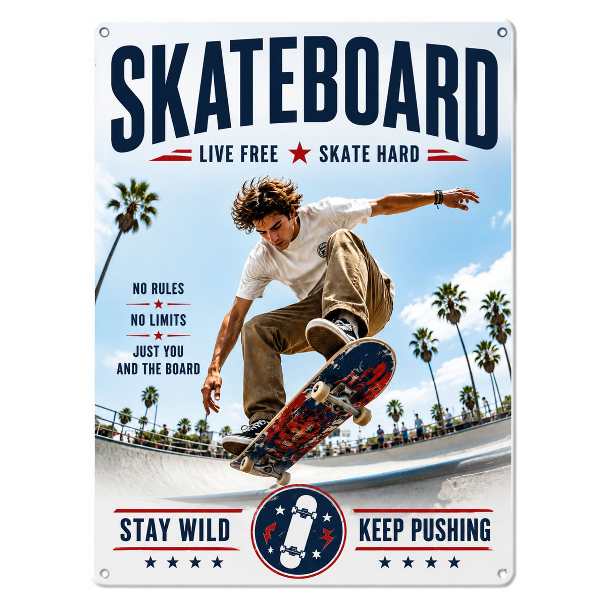 Blechschild 20x30cm – Skateboard Live Free Skate Hard Skater Skatepark Motivation – Produktansicht 1