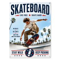 Blechschild 20x30cm – Skateboard Live Free Skate Hard Skater Skatepark Motivation – Produktansicht 1